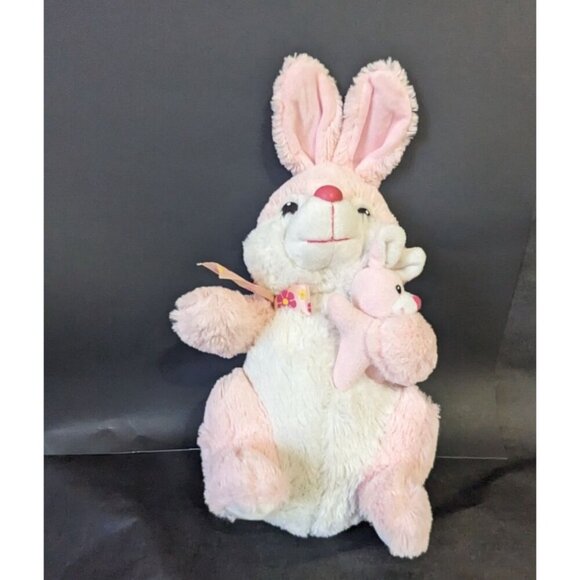 Pink Plush Bunny Rabbit With Baby Bunny 14" By AMCO Intl Co Soft Toy stuffed ani - Picture 6 of 8